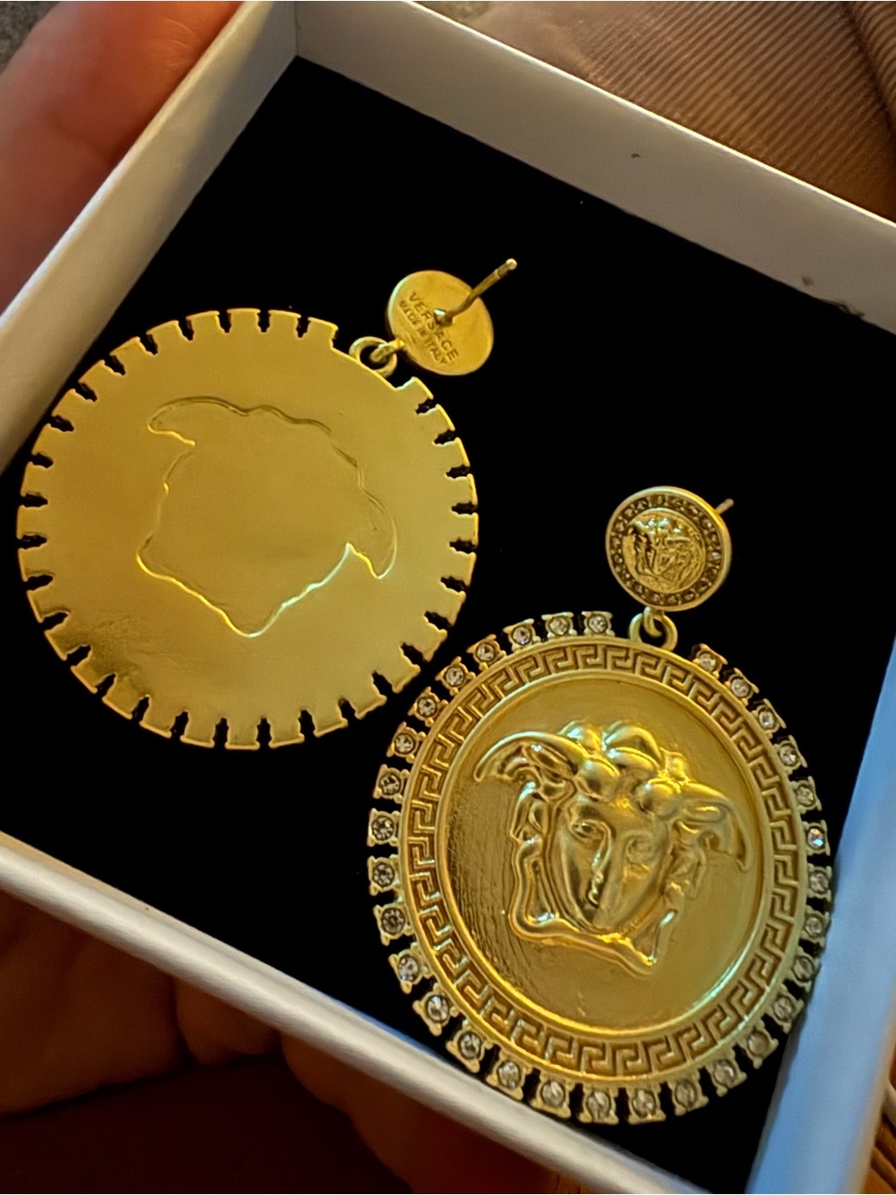 Versace Gold Medusa Coin Drop Earrings
